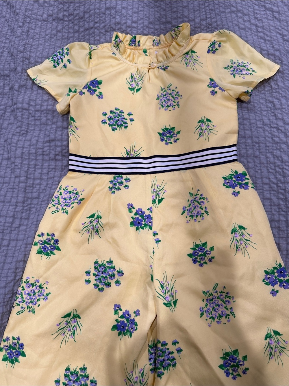 Janie and Jack Yellow Floral jumpsuit with Purple and Green flower Accents